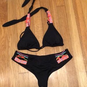 Black with woven detail swim suit